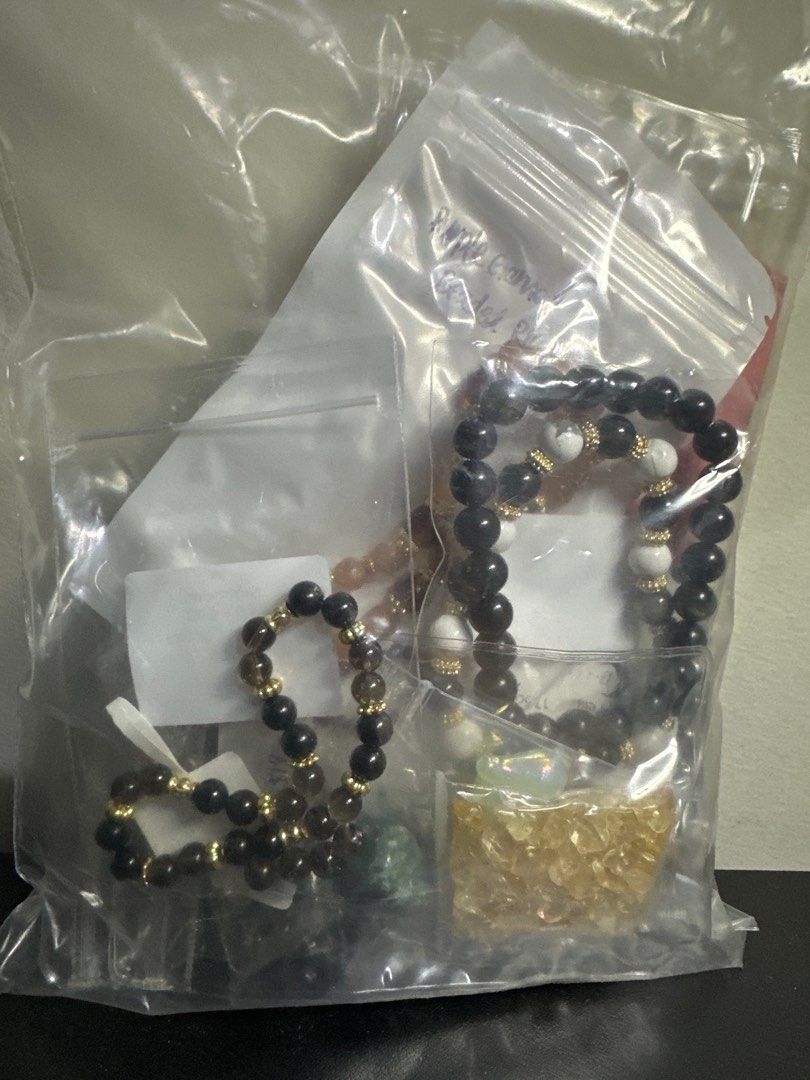Assorted Crystal Braclets (Category: Bracelets) located in Singapore. Submitted by whinylim (Listing ID 1414664393, Image 2). Description: - Assorted crystal bracelets bought from various TikTok shops - Haven’t worn before $15 for the whole bag, you can restring them yourself and make your own new bracelets. Self collect at my block .