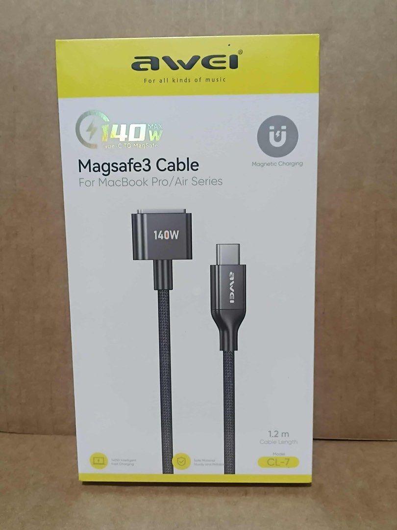 AWEI Magsafe 3 Cable for Macbook Pro/Air 140w max (Category: Cables & Adaptors) located in Manila. Submitted by mxrx_ (Listing ID 1414757994, Image 1). Description: .