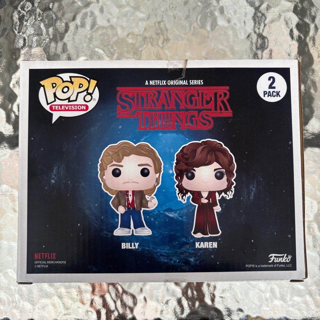 Billy & Karen Stranger Things Funko Pop 2 Pack (Category: Designer & Blind Box Toys) located in Pasig City. Submitted by dr1zzy (Listing ID 1413733318, Image 2). Description: Billy & Karen Stranger Things Funko Pop Set Boss Protector Included!! Condition: - Good box overall - Faded Sticker.