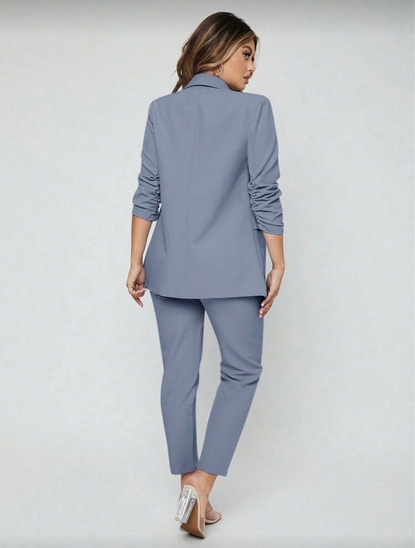 Blue Blazer and Pants Set Shein in Large (Category: Coats, Jackets and Outerwear) located in Malabon City. Submitted by rbyan (Listing ID 1414813132, Image 2). Description: Used only once Powder blue in color Rfs:wrong size Bought for ₱1,368.