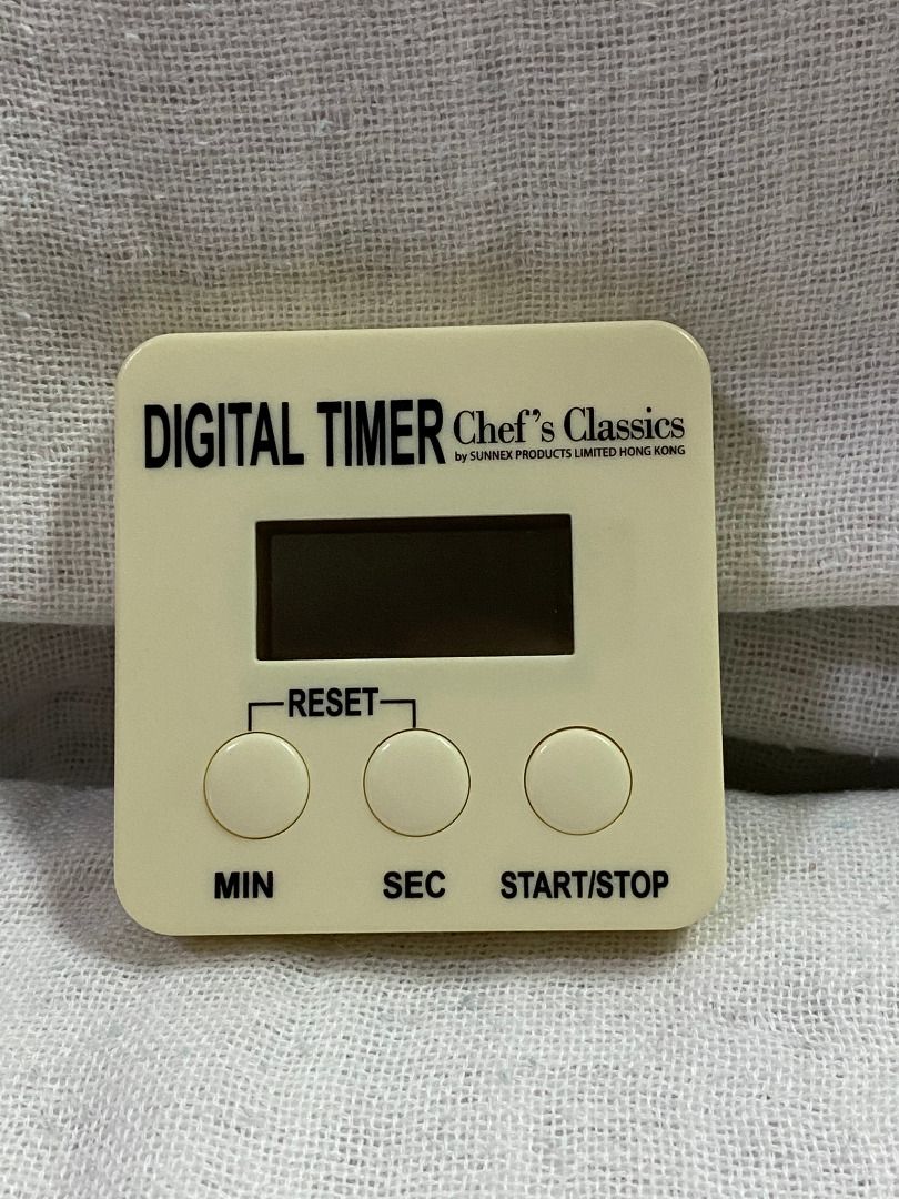 Digital Kitchen Timer Chef's Classic (Category: Clocks) located in Manila. Submitted by missberns (Listing ID 1414678395, Image 1). Description: FREE with any purchase - Digital timer with magnetic back and stand - Square-shaped, light beige color - Compact and easy to use - Requires 1.5V AAA battery - Features a small button on the back.