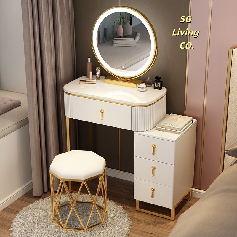 Dressing Table With Side Table&LED Mirror Paint Coating leg, Furniture ...