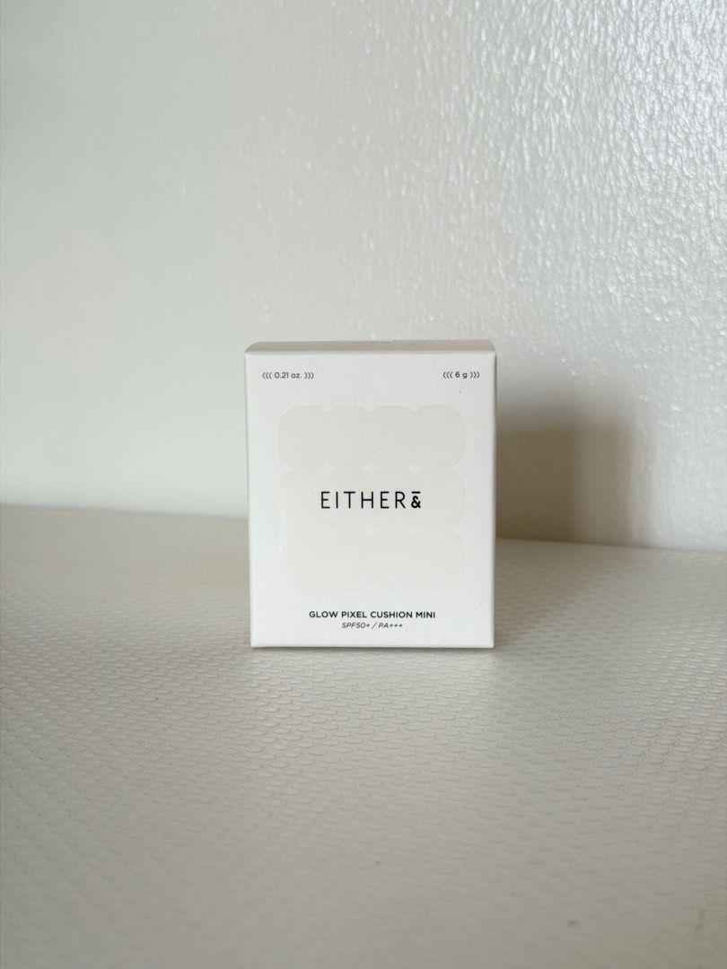 Either& Glow Pixel Cushion Mini SPF50+/PA+++ (Category: Makeup) located in Quezon City. Submitted by ms.glamdeclutter (Listing ID 1414658169, Image 1). Description: - Brand new Either& Mini Glow Pixel Cushion - SPF50+/PA+++ protection - Comes in original packaging - White box with product details - Size: 0.21 oz.