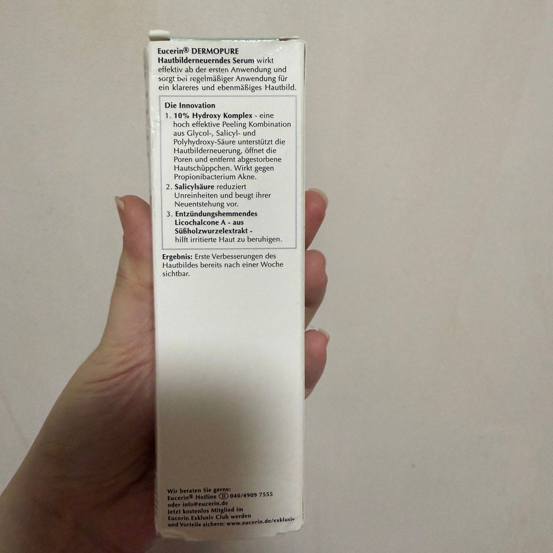 Eucerin DermoPure Hautbilderneuerndes Serum (Category: Face Care) located in Mandaluyong City. Submitted by mrs.nicart (Listing ID 1414799336, Image 2). Description: Benefit Regenerates, Nourishes, Reduces skin imperfections Skin Concerns Skin imperfections Type Treatment Face Treatment Type Treatment.