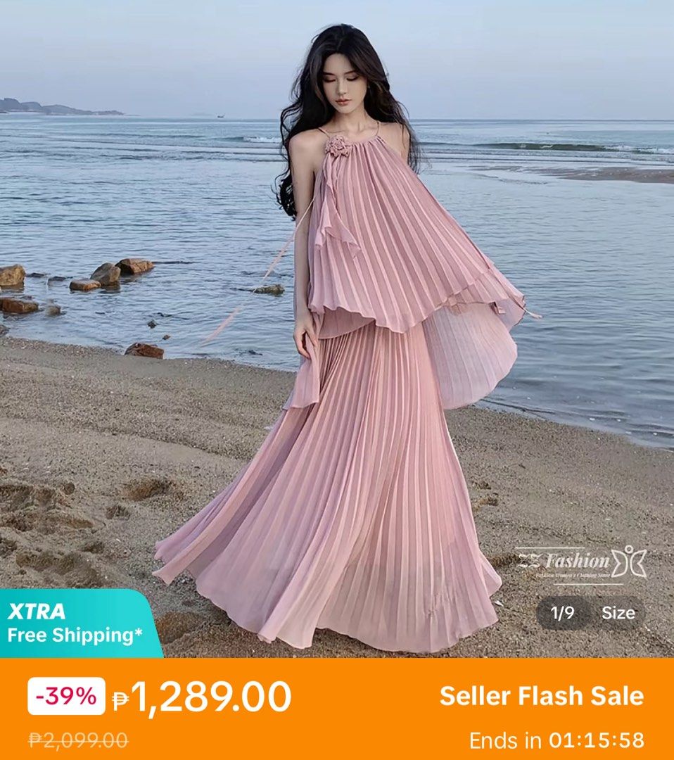 Fairy Dress - 2pc Set (Category: Dresses) located in Taguig. Submitted by kdf13 (Listing ID 1414786430, Image 2). Description: - Soft pink pleated coordinates (halter top + skirt) - Floral accent on bodice - Spaghetti straps (adjustable) - Flowing, floor-length skirt - Garterized skirt - Lightweight, flowy fabric - Perfect for special occasions - Only used for a pictorial (1 hour) - Low ballers will be ignored - Bought this for P1,200 last Decemb