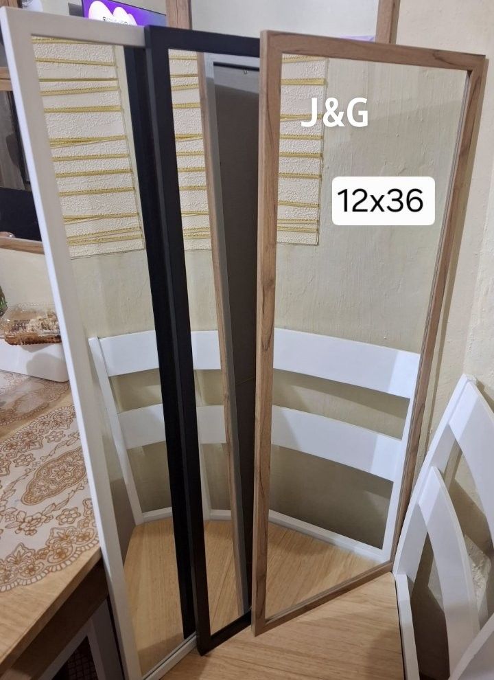 Full Length Mirror With Stand/ Wall Mounted Mirror / Bathroom Mirror (Category: Mirrors) located in Manila. Submitted by eilujyoj1112178 (Listing ID 1414756202, Image 1). Description: Full-length mirrors available in various frame colors. The mirrors are rectangular and come in different frame styles, including white, black, and wood finishes. S . Perfect for bedrooms, bathrooms, or any space needing a stylish and functional mirror..