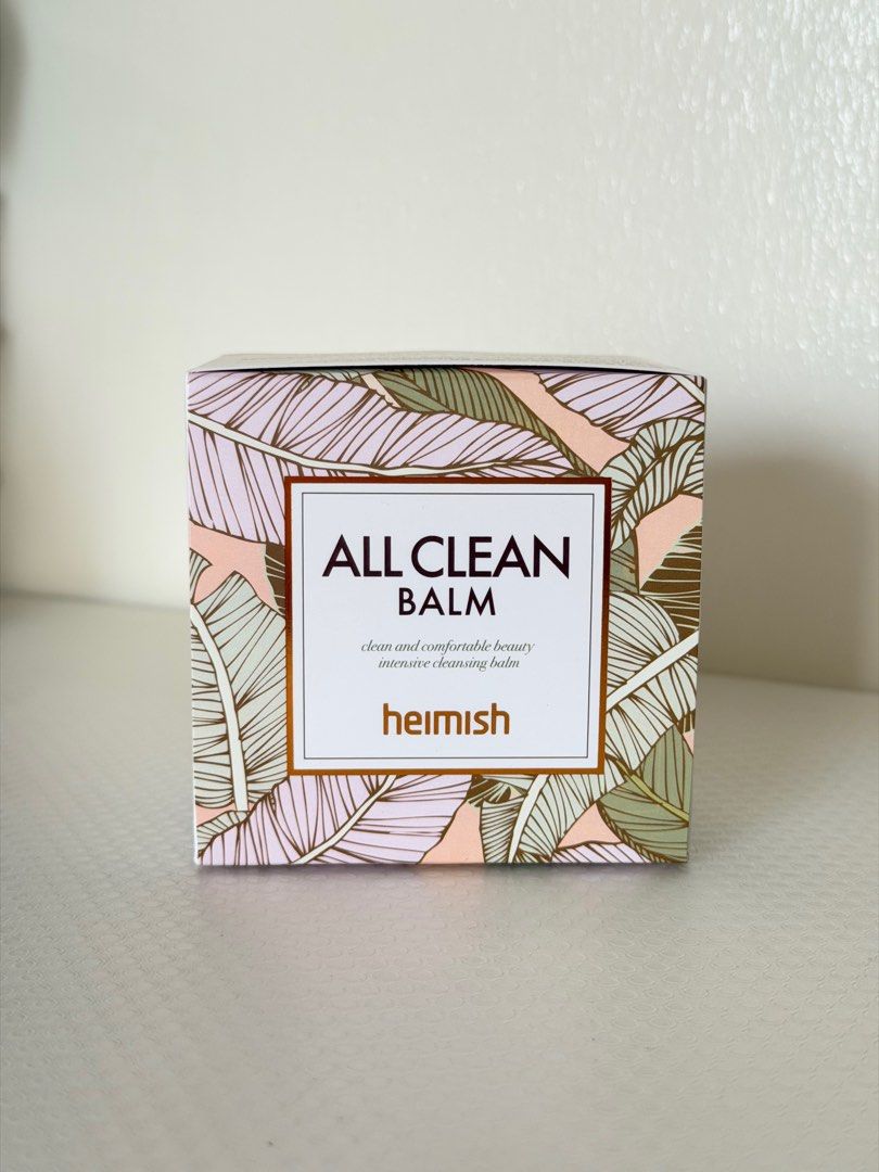 Heimish All Clean Balm (Category: Face Care) located in Quezon City. Submitted by ms.glamdeclutter (Listing ID 1414656835, Image 1). Description: - Heimish All Clean Balm - Intensive cleansing balm - Designed for clean and comfortable beauty - Features a design with leaves and a pink background - 'heimish' brand name visible on the box.