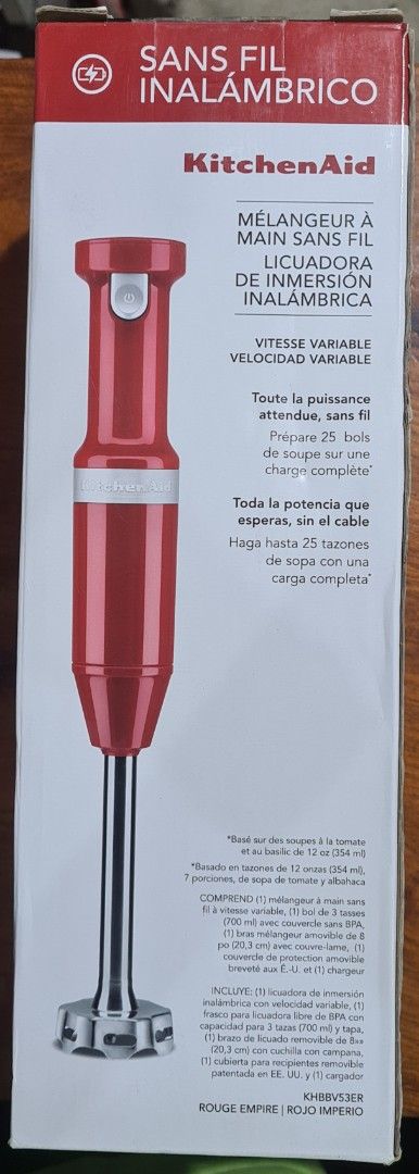 KitchenAid Cordless Hand Blender (Category: Juicers, Blenders & Grinders) located in Pio Duran. Submitted by henzelhannah (Listing ID 1414824092, Image 3). Description: PTPA; KitchenAid Cordless Hand Blender - Variable speed settings - Makes up to 25 bowls of soup on a full charge - Rechargeable lithium-ion battery included - Stainless steel blade for easy mixing - Mall Price Php13,995.00 09159248299.