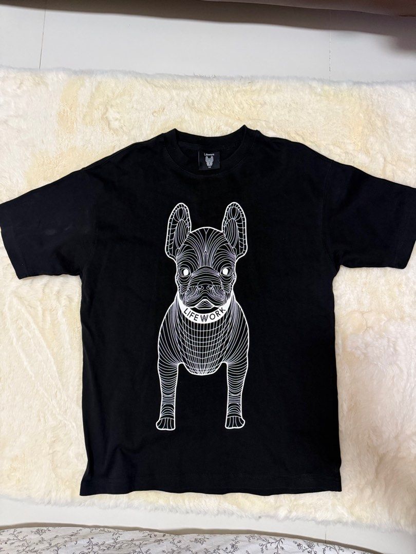 LIFE WORK graphic tee (Category: Tshirts & Polo Shirts) located in Singapore. Submitted by air_23clothing (Listing ID 1414800983, Image 1). Description: The t-shirt featured is a LifeWork graphic tee, specifically one that is often referred to as the “Hipdog” or “French Dog Pattern” shirt. LifeWork is a popular lifestyle brand from South Korea known for its casual apparel featuring playful dog graphics. Product Details Brand: LifeWork (from Korea