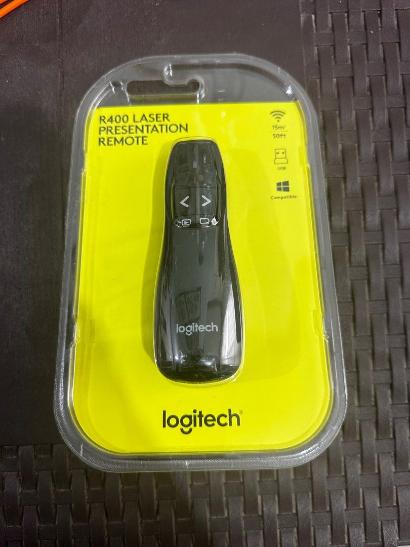 Logitech R400 Laser Presentation Remote (Category: TV Parts & Accessories) located in Quezon City. Submitted by jadeeclutterz (Listing ID 1414652338, Image 1). Description: - Logitech R400 Presentation Remote - Features a bright red laser pointer - Includes a storable USB receiver - Plug and play setup - Package includes remote and USB receiver MOP is gcash Payment first; see reviews in my account for legit check Pickup loc is Holy Spirit, QC (pi