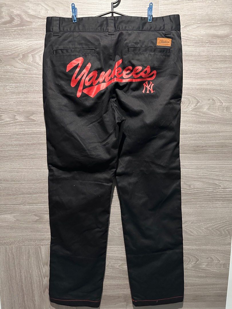 MLB New York Yankees Pants XL (Category: Joggers) located in San Jose. Submitted by vedaniaarv64346 (Listing ID 1414627207, Image 1). Description: MLB Yankees SIZE 34 W -17.5W by 42L -849 only - Black pants, size XL - New York Yankees logo on the back - Red stitching details - Red interior lining with star pattern - MLB logo on front pocket.