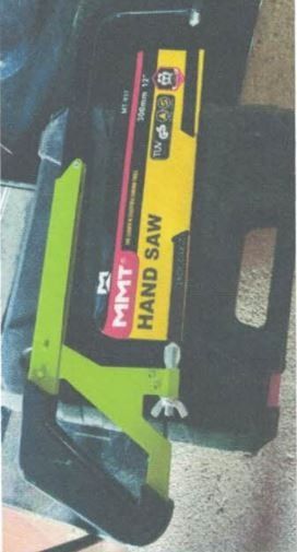 MMT HAND SAW (Category: Construction Tools & Equipment) located in Caloocan City. Submitted by roxsell.00 (Listing ID 1414685166, Image 1). Description: - MMT hand saw - 300mm (12") blade - Yellow, black, and green body - Green handle - Sturdy construction - Brand new in original packaging.