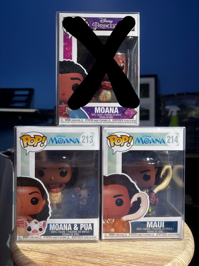 Moana Funko Pop (Category: Designer & Blind Box Toys) located in Pasay City. Submitted by binostoyshop (Listing ID 1409648609, Image 2). Description: - Moana Funko Pops - Includes Moana and Pua 213 - 900 Maui 214 - 900 Moana 1016 - 800 - Collectible figures - Perfect for fans and collectors.