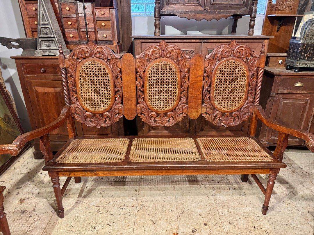 Narra Carlos Trece Sala Chair and Table Set (Category: Tables & Sets) located in Manila. Submitted by sinaunang_gamit (Listing ID 1414687248, Image 3). Description: Narra Carlos Trece Sala Chair and Table Set 4pcs 1 seater 1 pc 3 seater 1 pc center table with 1pc top 2pc side table all made of narra. no plywood ₱50k for the set.