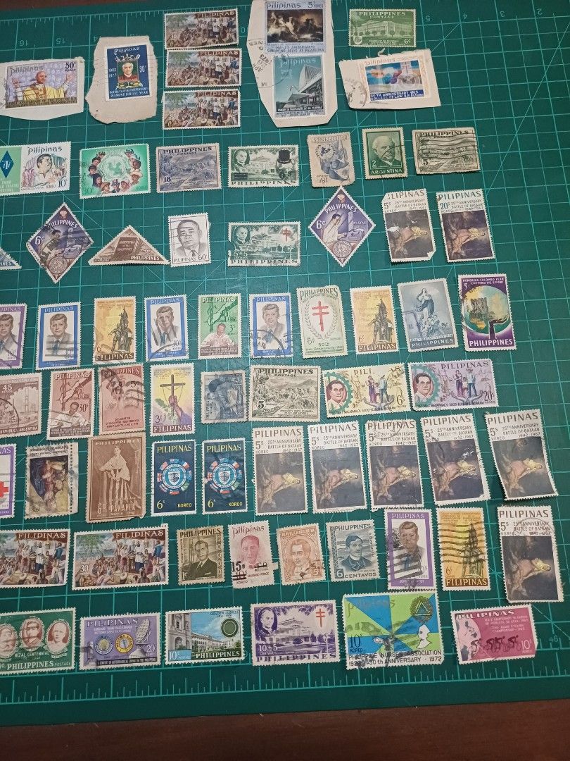 Philippine Stamps Collection (Category: Stamps & Prints) located in Bacoor. Submitted by styleph (Listing ID 1414767216, Image 2). Description: - Philippine stamp collection - Features various designs and historical figures - Stamps of different shapes and size s - Includes unique markings and colors - From different eras - Showcases historical and cultural themes - Great for stamp collectors -TAKE ALL !.