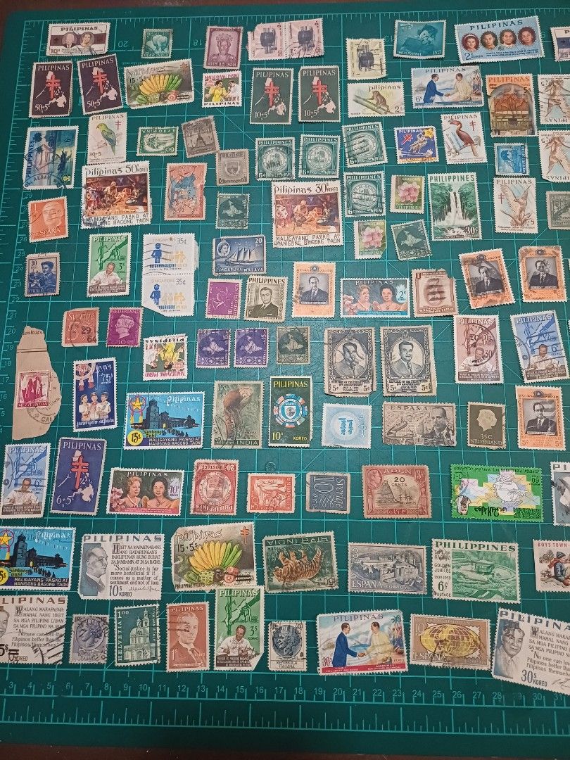 Philippine Stamps Collection (Category: Stamps & Prints) located in Bacoor. Submitted by styleph (Listing ID 1414783160, Image 1). Description: - Assortment of Philippine stamps. - Includes stamps with diverse designs and sizes. - Features stamps from different historical periods. - Showcases historical figures and scenes. - Ideal for stamp collectors and those interested in Philippine history..