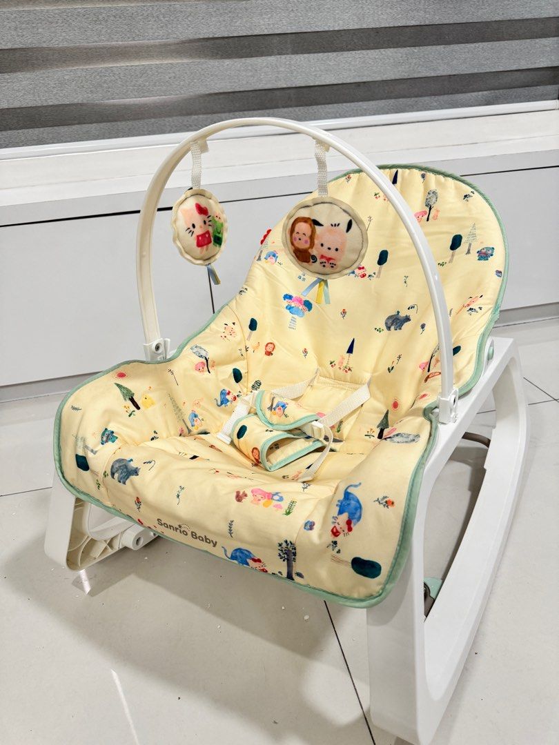 SALE at 50% off!!! Fisher-Price Sanrio Baby Infant-to-Toddler Rocker (Category: Infant Playtime) located in San Juan City. Submitted by happy.homes (Listing ID 1414676620, Image 1). Description: Seat with toys designed with cute Sanrio characters is a convenient baby rack and rocking chair with functionality to be set up in three different ways as your child grows. For feeding and caring for your child around the time of birth, the kickstand can 