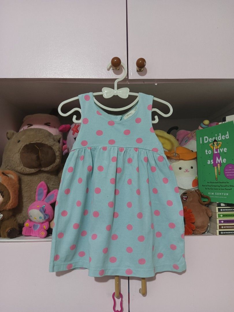Sfera Polka Dots Turquoise Dress (Category: Babies & Kids Fashion) located in Quezon City. Submitted by whimscaprices (Listing ID 1414820045, Image 1). Description: Sfera Polka Dots Turquoise Dress (Australian Brand) Brand: Sfera Condition: 10/10 Used twice Last 2025 New Year's Outfit Size: 12-18M on tag (Fits 1-2.5yo) Has a very small dot like stain (Barely unnoticeable) I haven't checked if it is removable with wash since it was stored in a sto