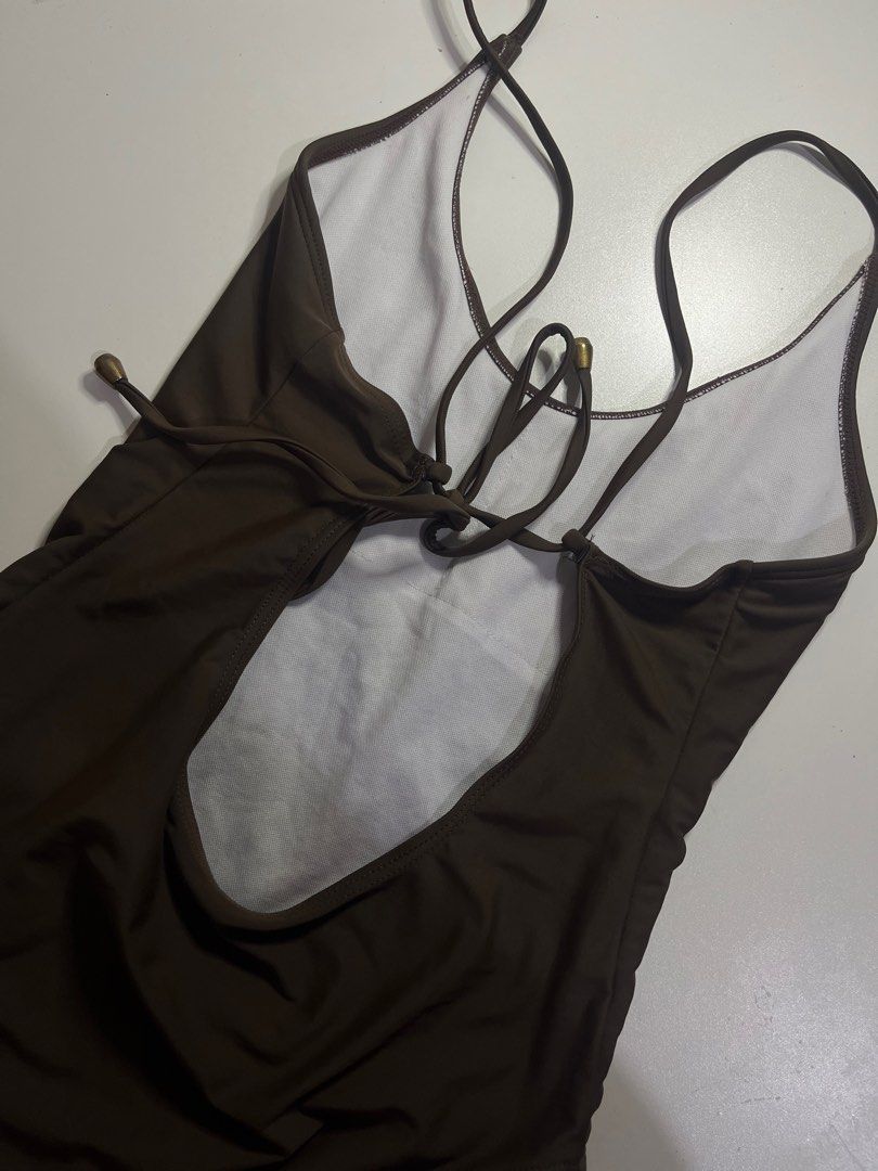 SHEIN Brown One-Piece Swimsuit (Category: Bikinis & Swimsuits) located in Muntinlupa City. Submitted by mikhasellsstuff (Listing ID 1414774835, Image 2). Description: no pads.