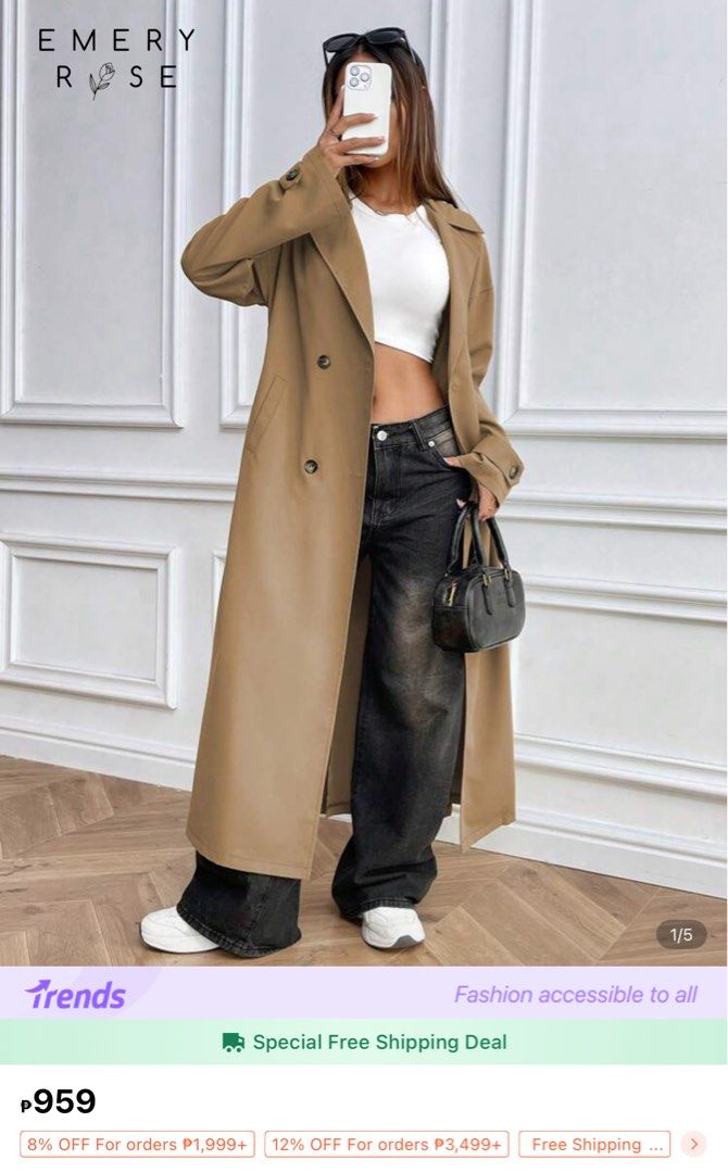 Shein (Emery Rose) Trench Coat Brown (Category: Coats, Jackets and Outerwear) located in Pasig City. Submitted by samks28 (Listing ID 1414695247, Image 3). Description: Used once!! Please refer to the last photo for the size..