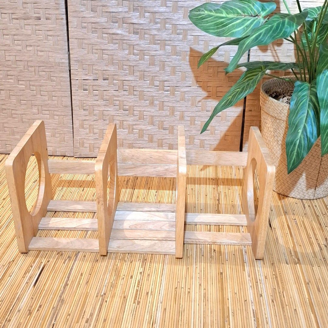 Solid wood extendable book holder organizer magazine rack (Category: Home Improvement Tools & Accessories) located in Dasmarinas. Submitted by millennialmeetsvintage (Listing ID 1414683647, Image 3). Description: H 22 x L 36-65 x W 22 cm last price posted 🌍ships from DASMA, CAVITE 🚚 shipping via Lalamove only ❌no reservations, first-to-pay basis ❌no physical store, no walk-ins ❌no COD transactions.