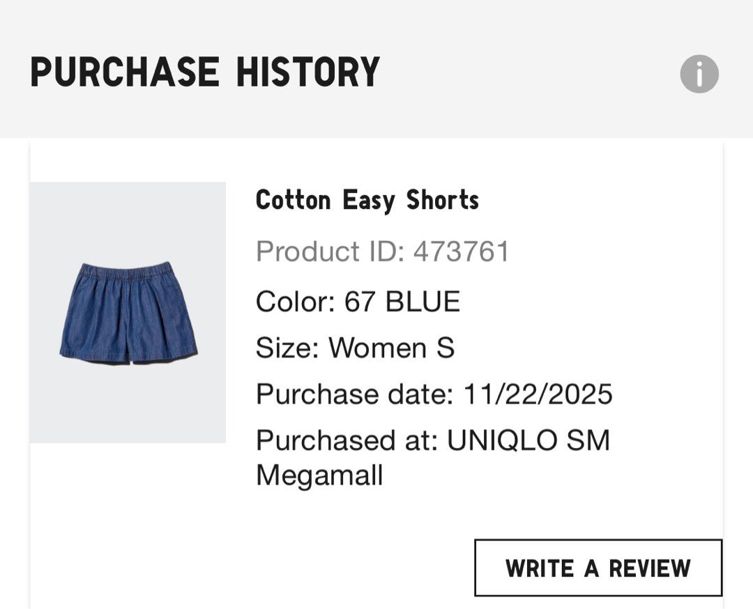 Uniqlo Cotton Easy Shorts (Category: Shorts) located in Pasig City. Submitted by millie0808 (Listing ID 1414750532, Image 3). Description: Never been used. Nalabhan lang. RFS: Impulsive buying.