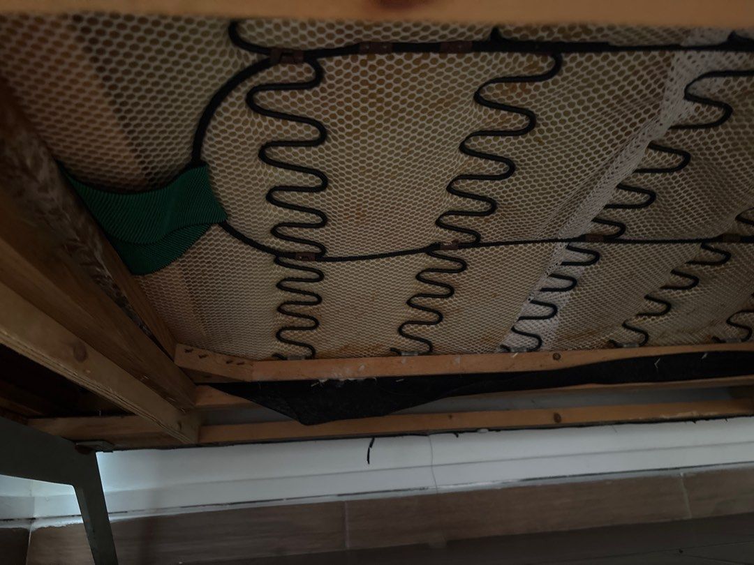 Used Sofa - Solid Frame (Category: Sofas) located in Singapore. Submitted by TWtweens (Listing ID 1414732125, Image 2). Description: - Used sofa - Solid wooden frame - Visible springs and support structure - Underside shows wear and tear - Perfect for a project or budget buy - Sold as is.