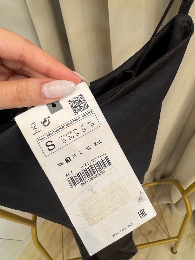 zara satin black dress (Category: Dresses) located in Tarlac. Submitted by kryssch (Listing ID 1414660124, Image 2). Description: Size s on tag fit s-m bnew with tag plus 65 sf j&t .