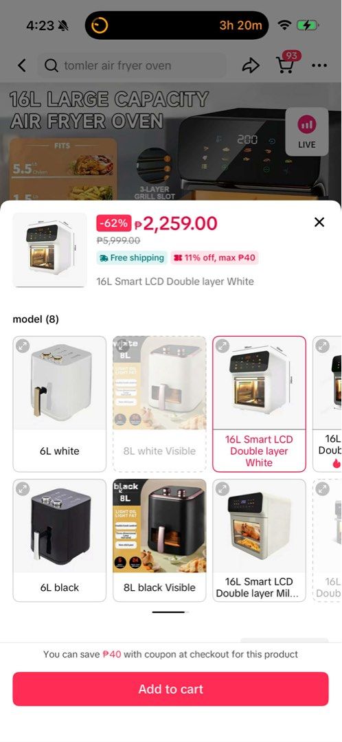 RUSH Air Fryer TOMLED 16L (Category: Other Home Appliances) located in Manila. Submitted by bread8 (Listing ID 1414918995, Image 2). Description: Bought last august RFS: moving out sale .