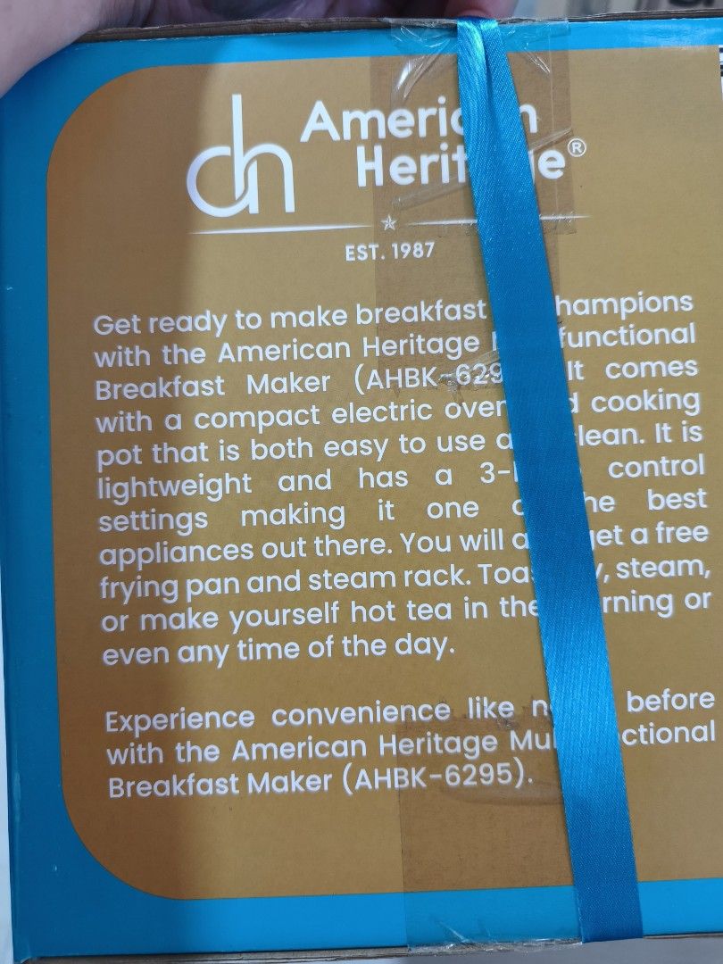 American Heritage Multifunctional Breakfast Maker (Category: Ovens & Toasters) located in Manila. Submitted by keiiith13 (Listing ID 1414872884, Image 3). Description: Brandnew American Heritage Multifunctional Breakfast Maker meetup or lalamove.