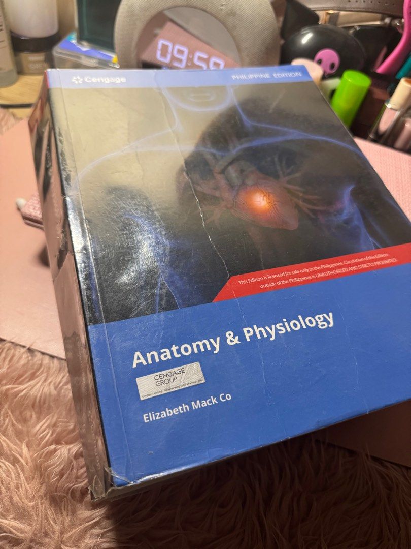 Anatomy & Physiology Textbook - Cengage (Category: Textbooks) located in Mandaluyong City. Submitted by kawyll21 (Listing ID 1414992041, Image 1). Description: Selling my Anaphy book! Done taking the subject. Need funds to buy new required books for my course. - Philippine edition Anatomy & Physiology textbook by Elizabeth Mack Co. - Published by Cengage. - Minor tears visible on the plastic wrap. - Pages appear clean and intact. - Ideal for anat