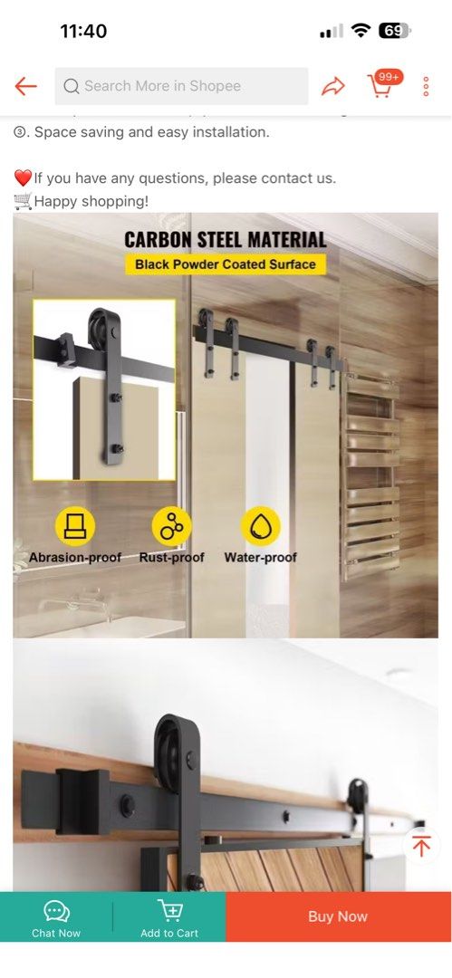 Barn Sliding Door Hardware Kit (Category: Locks, Doors & Gates) located in Manila. Submitted by chubilitaaa (Listing ID 1415011347, Image 3). Description: Barn Sliding Door Kit 6ft / 183cm Never been used Brand New Bought at 🍊 app but was unable to use it. Good for space saving door opening/closing. .