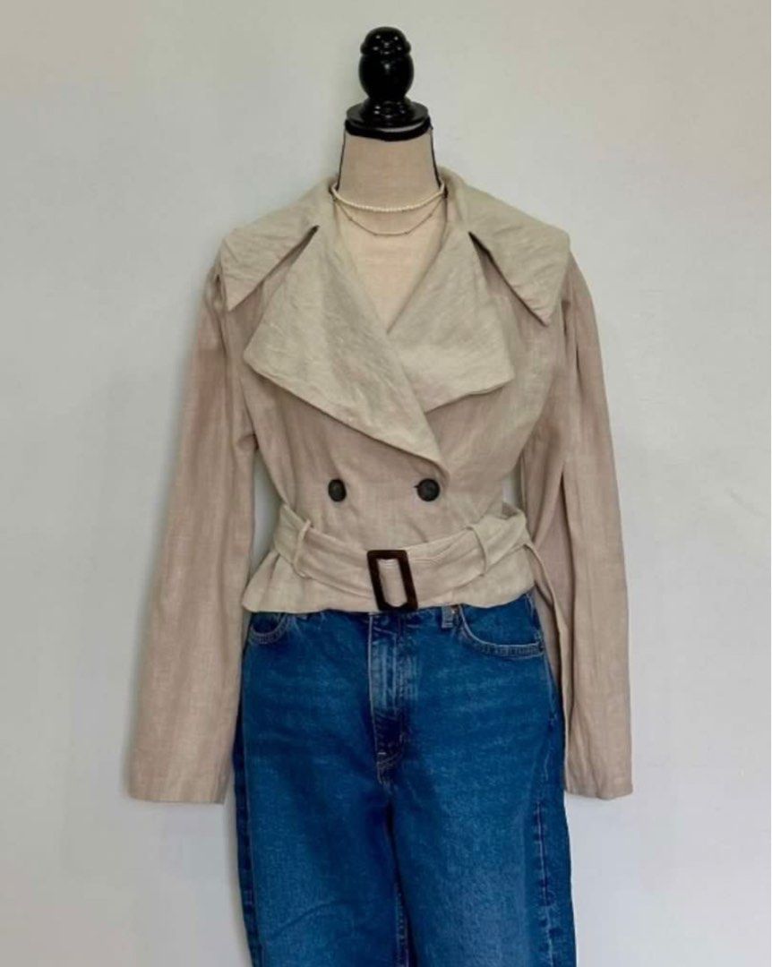 Beige Double-Breasted Trench Jacket with Belt (Category: Coats, Jackets and Outerwear) located in Pasig City. Submitted by helpmedispose (Listing ID 1414969675, Image 2). Description: .