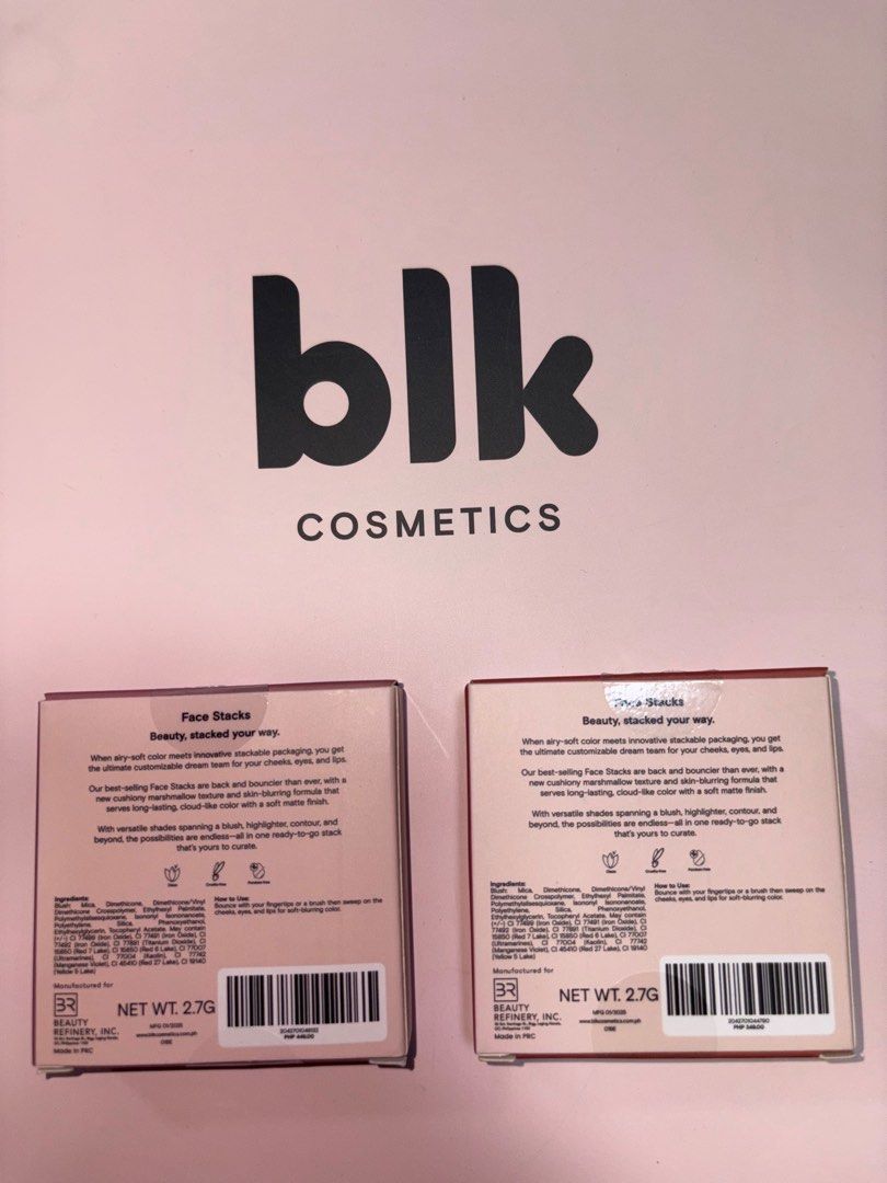 BLK Cosmetics Face Stacks Multi Pot Blush (Category: Makeup) located in Rizal. Submitted by thriiftyy (Listing ID 1414826224, Image 2). Description: Available in Runway and Dash shades Runway is with mirror, Dash is refill 749 - bundle 430 - Runway 330 - Dash.