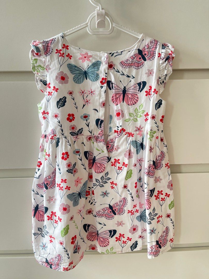 Butterfly Print Dress (Category: Babies & Kids Fashion) located in Quezon City. Submitted by basicsandessentials (Listing ID 1414865480, Image 2). Description: Cute butterfly print dress for little girls. Features a round neckline, flutter sleeves, and a gathered waist. White with pink, blue, and green accents. Button closure at the back. 3-4years on tag Measurement (flat): Chest 12 inches Length 21 inches Shoulder 10.5 inches MOP:Bank transfer/ 