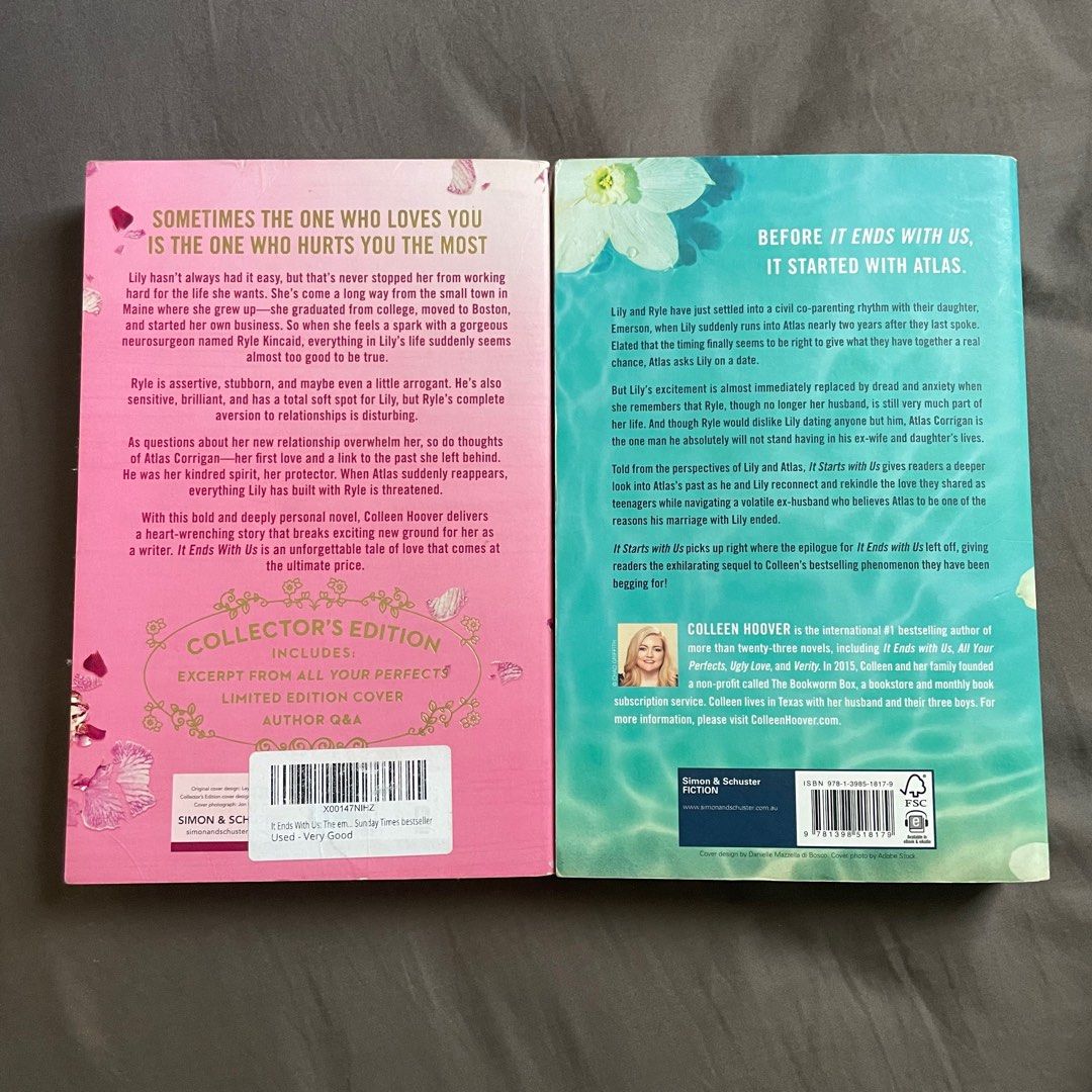 Colleen Hoover - It Ends With Us & It Starts With Us (Category: Storybooks) located in Magalang. Submitted by movingoutthings (Listing ID 1414911397, Image 2). Description: Sold as bundle. Original Copies, bought in New Zealand. .