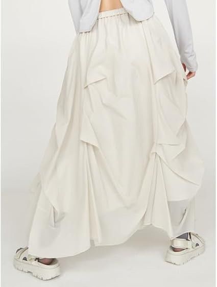 Emmi Tucked Sheer Voluminous Skirt (Category: Skirts) located in Manila. Submitted by c980_ (Listing ID 1414967450, Image 3). Description: - Emmi (JPN) - Drawstring waist - Unique gathered design - Size S (Light Gray) - No flaws - Lightweight material.