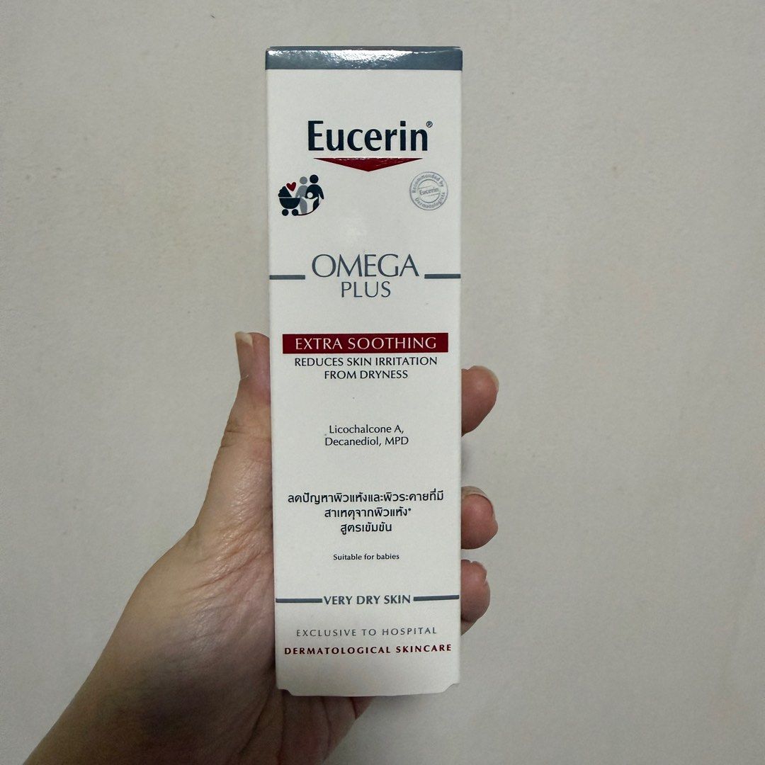 Eucerin Omega Plus Extra Soothing Cream (Category: Face Care) located in Mandaluyong City. Submitted by mrs.nicart (Listing ID 1414890062, Image 1). Description: - Eucerin Omega Plus Extra Soothing Cream - For very dry skin - Reduces skin irritation - Contains Licocalcone A, Decanediol, and MPD - Suitable for babies - Volume: 40 ml - Expiry: 02/28/2027.