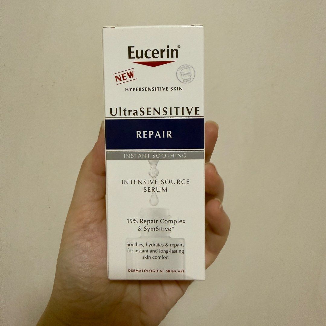 Eucerin UltraSENSITIVE Repair Intensive Source Serum (Category: Face Care) located in Mandaluyong City. Submitted by mrs.nicart (Listing ID 1414888443, Image 1). Description: - Eucerin UltraSENSITIVE Repair Intensive Source Serum - For hypersensitive skin - Contains SymSitive, Hyaluronic Acid, and 15% Repair complex - With Panthenol and Glycerin - Soothes and hydrates skin - Repairs skin - Provides instant and long-lasting comfort - 30ml bottle E