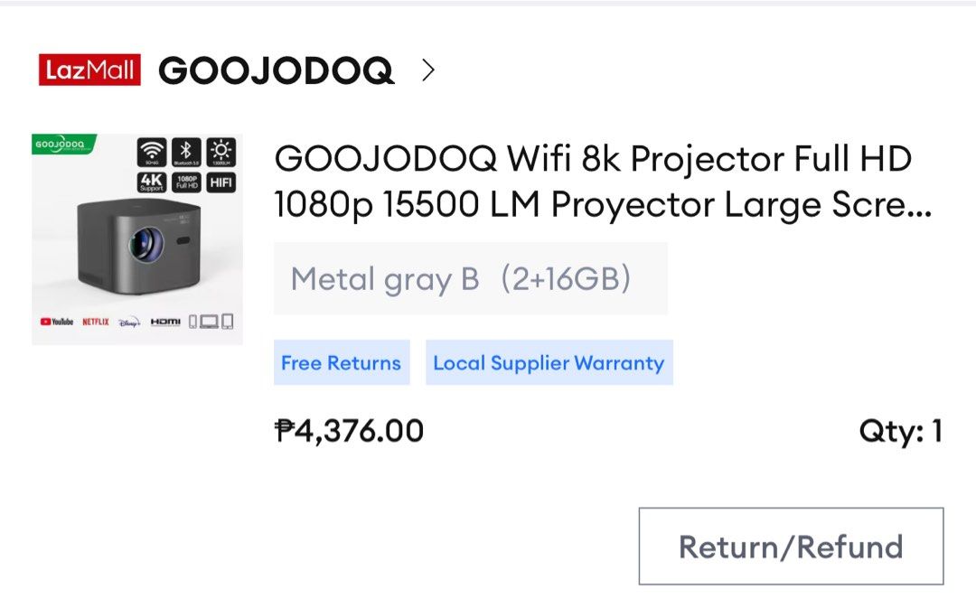 GooJodoq 4K HD 1080 Projector (Category: Projectors) located in Malabon City. Submitted by prelovedbychai_ (Listing ID 1414959354, Image 2). Description: GOOJODOQ Wifi 8k Projector Full HD 1080p 15500 LM Supports Android iOS Syncing app Smartphone Screen Home Theater Projector.