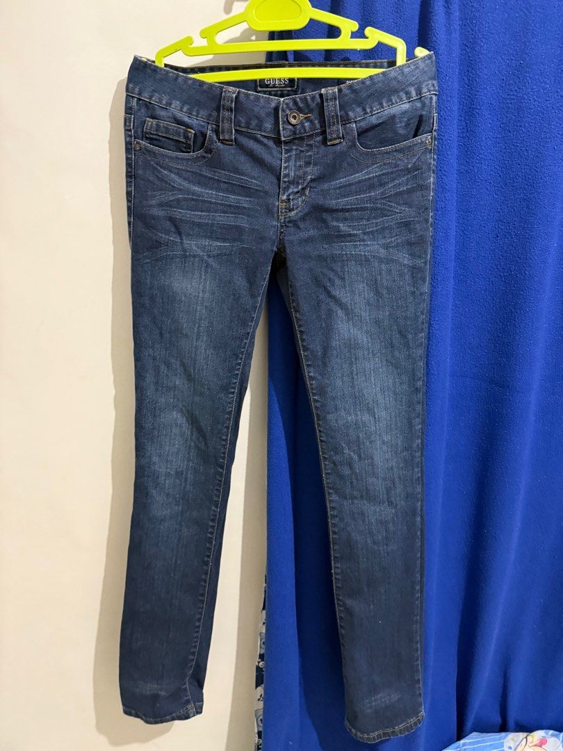 Guess Daredevil Skinny Jeans Size 29 (Category: Jeans) located in Cabanatuan. Submitted by declutterpg (Listing ID 1414963545, Image 1). Description: - Guess Daredevil skinny jeans - Dark wash - Size 29 - Decorative design on back pocket - Classic five-pocket design - Button closure with zip fly - 99% cotton, 1% spandex - Guess logo visible.