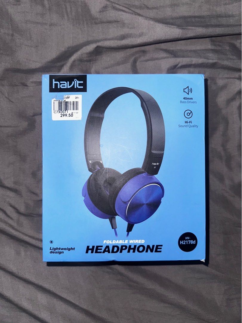 Havit Foldable Wired Headphone (Category: Headphones & Headsets) located in Caloocan City. Submitted by chrissia.nicole (Listing ID 1414977804, Image 1). Description: Condition: Very Good Condition - dusty due to storage - never used, just stored - still working - good sound quality 💳: Gcash, BDO, Maya 🚚: LBC, J&T, SDD within Metro Manila rfs: decluttering Feel free to message us for more photos and information. Thank you! 💌.