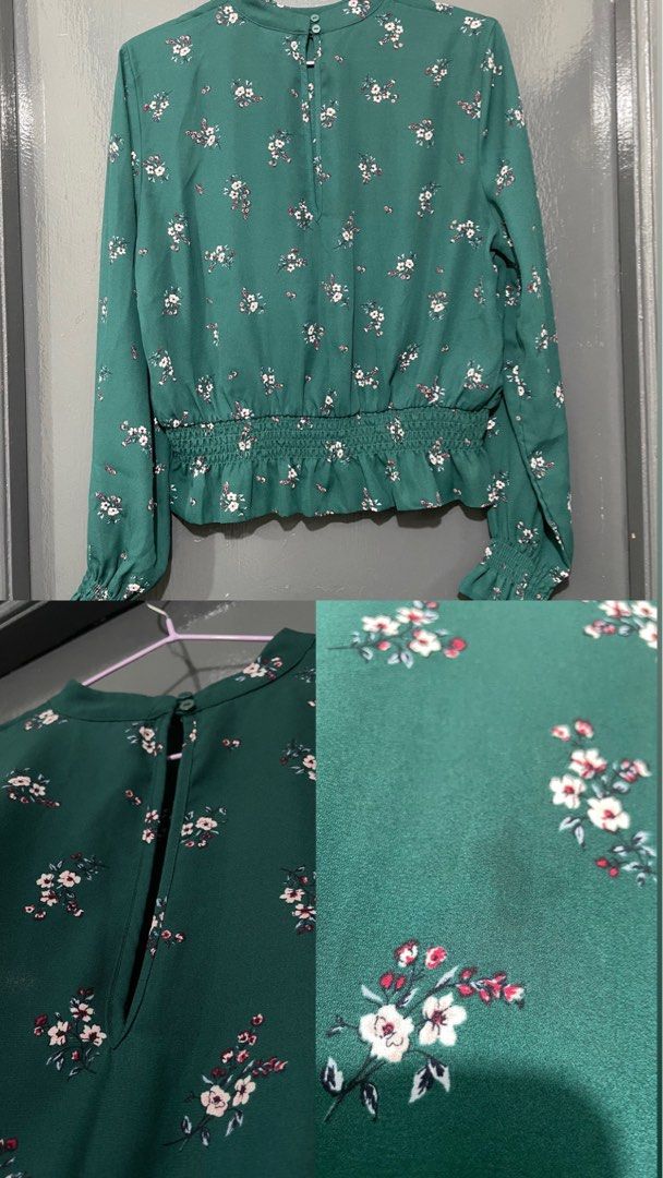 H&M Divided Floral Blouse (Category: Blouses) located in General Trias. Submitted by teffispreloved (Listing ID 1415014559, Image 2). Description: -super cute! hard to let go :( -super cute keyhole in the back -perfect for tita/office fits/office siren -garter is still in good condition! -flaw/s: small stain in front, washable.