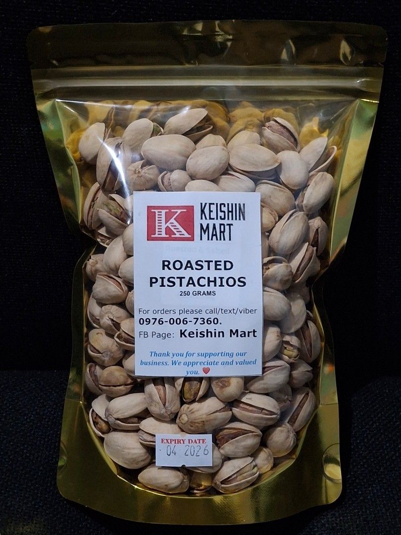 Keishin Mart Roasted Pistachios 250g (Category: Packaged & Instant Food) located in Quezon City. Submitted by richlei (Listing ID 1414967509, Image 1). Description: Roasted Pistachio Price: Php 280 Shipping: Grab / Lalamove Mode Of Payment: BPI / Metrobank / Gcash Location: La Loma Quezon City.