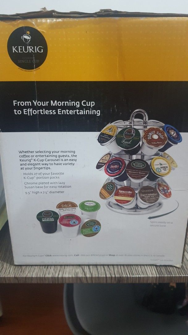 Keurig K-Cup Carousel (Category: Coffee & Tea Tableware) located in Taguig. Submitted by nicpick (Listing ID 1414910168, Image 2). Description: - Holds multiple K-Cups - Chrome-plated design - Rotates for easy selection - Convenient countertop storage - Stylish and functional.