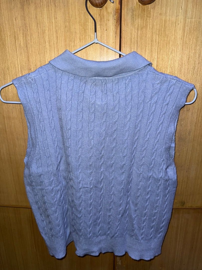 Light blue Knitted Vest Top with Ribbon design (Category: Sleeveless) located in Caloocan City. Submitted by ellads (Listing ID 1414998638, Image 2). Description: Bought in Bangkok. Worn once. RFS: declutter.