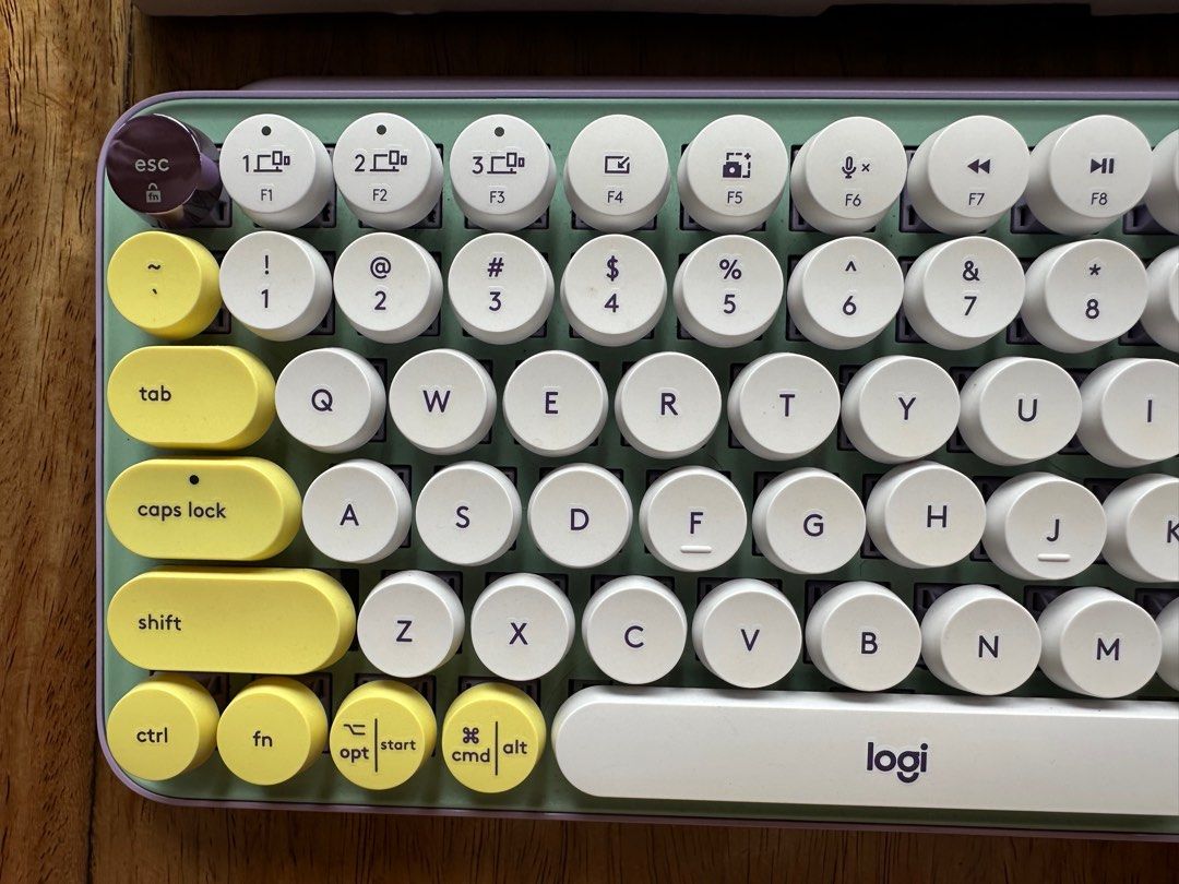 Logitech POP Keys Wireless Mechanical Keyboard (Category: Computer Keyboard) located in Manila. Submitted by ellie.copter (Listing ID 1414888057, Image 2). Description: - lightly used, minimal signs of use - Logitech POP Keys wireless mechanical keyboard - mint green and lavender color scheme with yellow accent keys - Comes with original box and USB receiver.