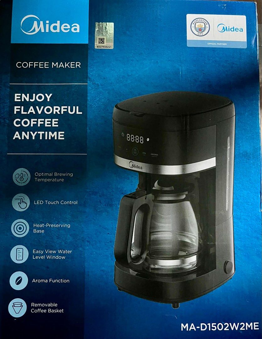 Midea Coffee Maker MA-D1502W2ME (Category: Coffee Machines & Makers) located in Manila. Submitted by fiestasmeg84561 (Listing ID 1414923300, Image 1). Description: - Midea MA-D1502W2ME Coffee Maker - Optimal brewing temperature - LED touch control - Heat-preserving base - Easy view water level window - Aroma function - Removable coffee basket.
