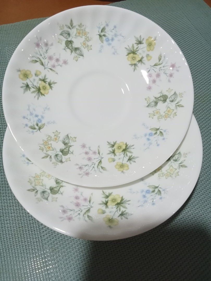 2 pcs Minton Floral Saucer Set (Category: Coffee & Tea Tableware) located in Tagaytay City. Submitted by vianang (Listing ID 1414853807, Image 3). Description: - Set of 2 saucers - Delicate floral pattern - White base with colorful flower designs - Green logo on the underside - Perfect for tea or coffee - Adds a charming touch to your table setting.