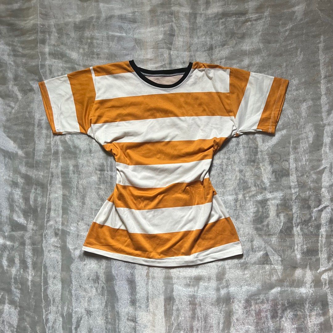 Mustard Yellow & White Striped T-shirt (Category: Tshirts & Polo Shirts ) located in Bulacan. Submitted by mei_declutters (Listing ID 1415005404, Image 1). Description: Brand: —— Size: M-L Flaws: none.